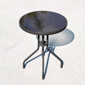<b>Outdoor</b> Diameter 60cm Black Ripple Pattern Assembled Water Tempered Silk-screen Printed Glass <b>Round</b> <b>Table</b> for Garden - Product Image 1
