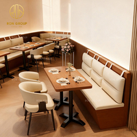 Sièges de banquette incurvés en cuir en forme de L modernes, cadre en bois, table de restaurant de restauration rapide, café, avec chaises, canapé, meubles