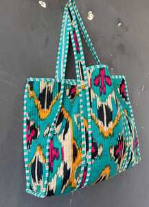 Bolso Tote Acolchado de Algodón, Ecológico, Hecho a Mano, con Estampado de Bloques, para Viajes, Compras, Bolso de Hombro - Product Image 5