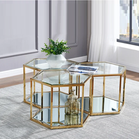Table basse carrée en verre miroir avec structure en acier inoxydable doré et argenté, mobilier moderne pour salon