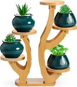 פרח 5 קומות צמחים מעמד במבוק מיני צמח מדף לשולחן עבודה סלון מרפסת גן חיצוני