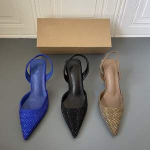 Nouvelles <span class=keywords><strong>mules</strong></span> à bout pointu d'été, noires, <span class=keywords><strong>cloutées</strong></span>, sexy, à talons hauts, sandales pour femmes avec dessus en fibre superfine - Product Image 1
