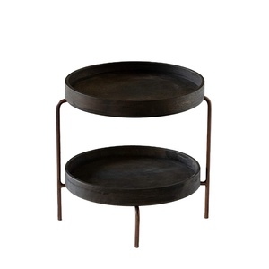 Support à gâteau noir à 2 niveaux avec cadre en poudre noire en bois et fer pour gâteau de mariage Donuts et desserts - Product Image 1