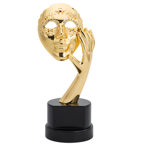 Design élégant Nouveau Trophée en métal en forme de masque avec base en bois pour <span class=keywords><strong>acteur</strong></span> et actrice Prix du thème dramatique JM25 - Product Image 1