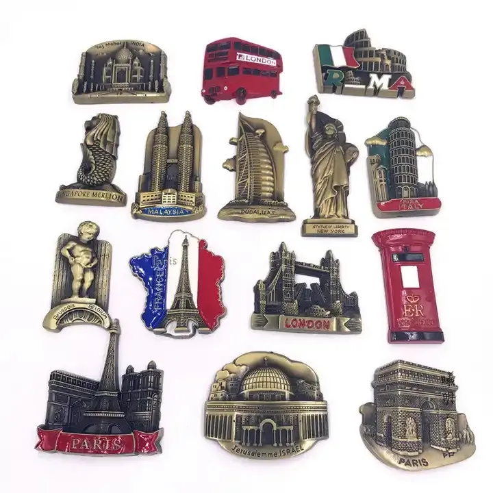 Stiker kulkas liburan perjalanan India Taj Mahal hadiah Souvenir perjalanan London magnet kulkas logam Prancis Paris Dekorasi Rumah