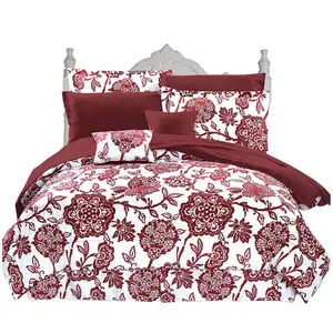 Комплект постельного белья из 10 предметов с цветами, одеяло для спальни, популярный принт бордового цвета, 100% полиэстер, 40 современный реактивный принт