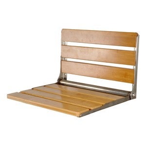 Tabouret de douche pliable mural en teck 33x43.2x25.4 cm, siège de sécurité pour salle de bain en acier inoxydable et bois massif - Product Image 1