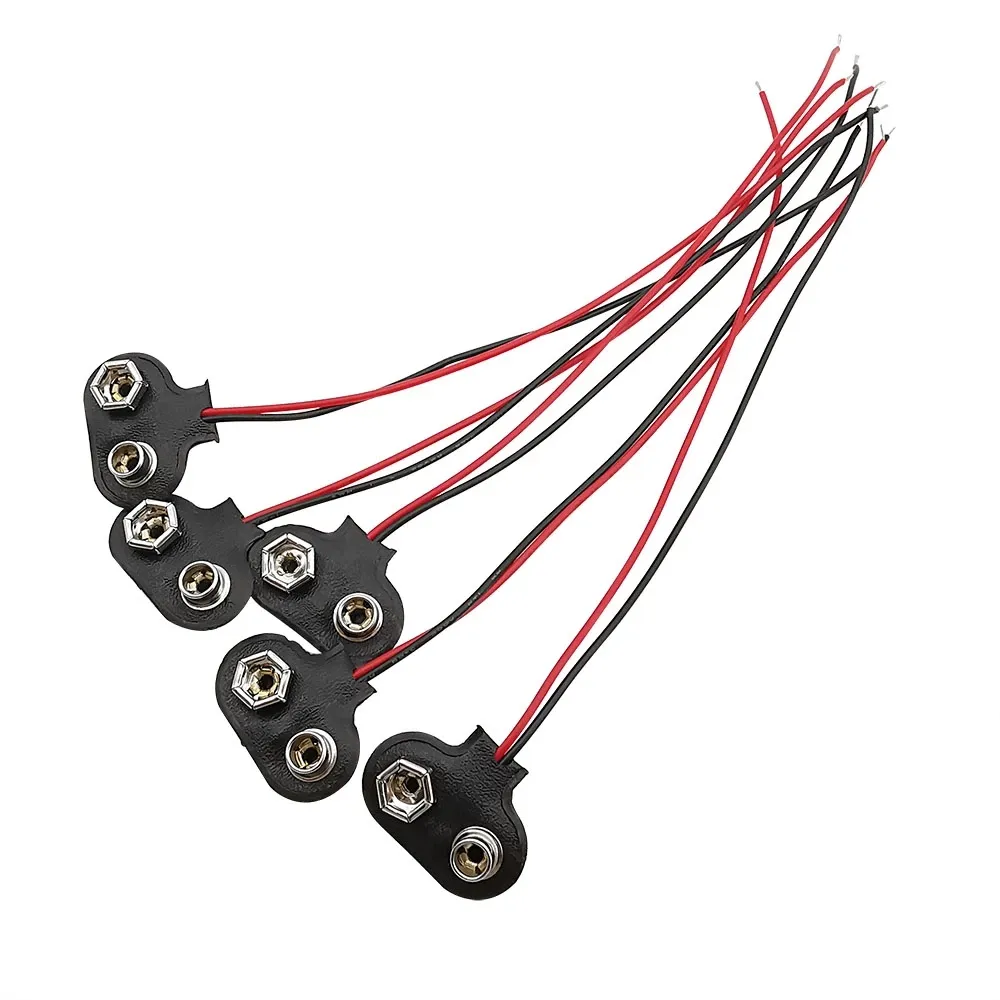 T-Type 9V Battery Snap Clips Connector 9 Volt Battery Buckle Lead Wires Holder Black Red Pigtail Cable 15CM for Arduino DIY