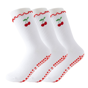 Ankle Anti slip Ruffle Design Embroidery Custom logo Cotton Girls Silicone Ballet <b>Yoga</b> <b>Pilates</b> Grip Socks - Product Image 1