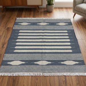 Non-slip Wool Blend <b>Rug</b> Blue Beige Abstract Fringe Floor Mat <b>Rug</b> Washable for Home <b>Hallway</b> Bedroom - Product Image 2