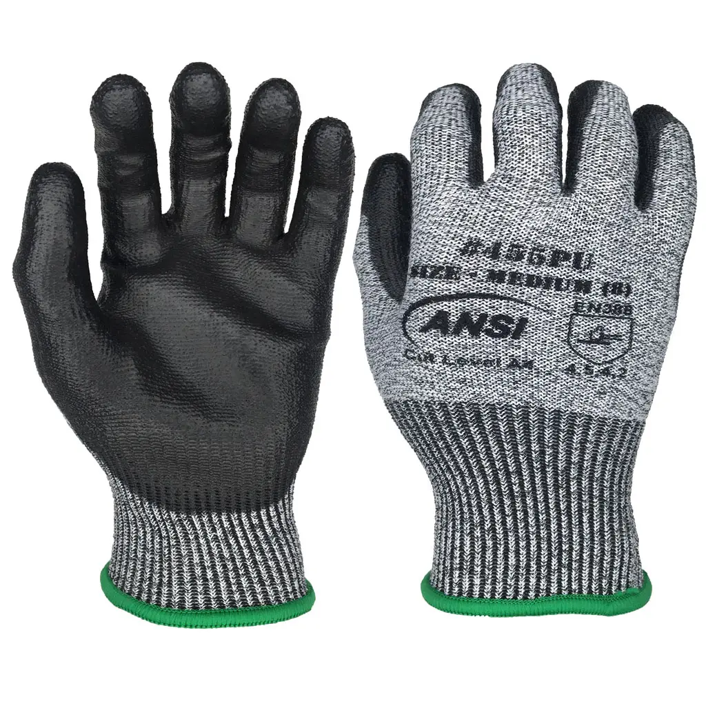 Assembly Industrial Safety Work Gloves ANSI A4 HPPE Steel Palm Coated Cut Resistant Metal Knit Pu OEM