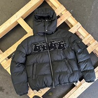 Vestes d'hiver courtes en duvet personnalisées LXF, ultra légères, en duvet de canard et d'oie, broderie chenille, rembourrées, veste d'hiver matelassée pour hommes