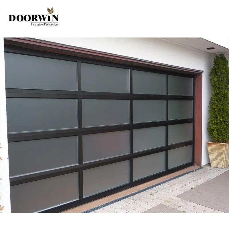 Puerta de garaje eléctrica por secciones, puertas de garaje de vidrio de aluminio, vista completa automática, moderna, resistente a los hurones