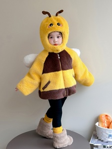 <span class=keywords><strong>Manteau</strong></span> en fausse fourrure pour filles - Nouveau style d'hiver, vêtement d'hiver rembourré et épais à capuche pour enfants, dessin animé petite abeille - vêtements d'hiver élégants. - Product Image 5