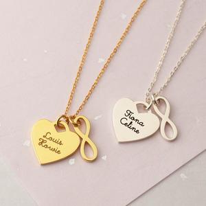 Gioielli coreani in acciaio inossidabile <span class=keywords><strong>collana</strong></span> placcata oro 18k ciondolo cuore personalizzato e ciondolo <span class=keywords><strong>infinito</strong></span> nome inciso <span class=keywords><strong>collana</strong></span> - Product Image 1