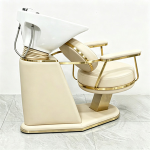 Fauteuil de lavage portable haut de gamme au design personnalisé, avec bac en céramique, base plaquée or et revêtement en cuir PU - Product Image 2