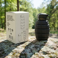 Bouteille d'eau sport en silicone écologique de 500 ml, en forme de grenade, qualité alimentaire, à boire directement, compatible lave-vaisselle, unisexe, pour les voyages et la randonnée