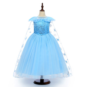 Robe de princesse Elsa de Frozen pour filles - Robe en tulle bleu glace avec cape à flocons de neige Costume de fête/cosplay pour enfants - Product Image 2
