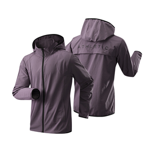 Chaqueta Cortavientos con Capucha y Estampado de Letras en la Espalda, Transpirable, de Alta Calidad, 90% Nailon, 10% Elastano, Chaqueta Deportiva Personalizada para <span class=keywords><strong>Hombre</strong></span> - Product Image 1