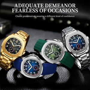 Montres de luxe NI2653 pour hommes, acier inoxydable, chronographe lumineux, bracelet en silicone, sport, étanche, montre masculine - Product Image 5