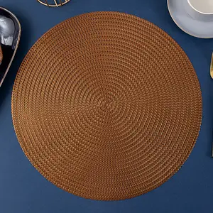2023 Tabletex altın yuvarlak Placemats için yemek masası seti özel PVC vinil metalik no-kayma Wipeable 6 adet masa paspaslar