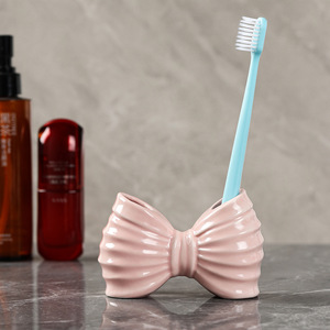 Soporte de cerámica Ruijie para cepillos de dientes, rosa y blanco, de pie, decoración de baño, almacenamiento, adorno de estilo moderno - Product Image 3