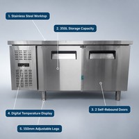 Meja Kerja Pendingin Udara Anti Beku Baja Tahan Karat 201 2 Pintu Kontrol Suhu Digital Meja Persiapan Dapur Komersial