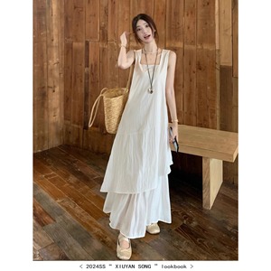 Irregular Suspender Dress Women Long Sleeveless Asymmetric Splicing Leisure Holiday Celebration Casual Dress - Product Image 4