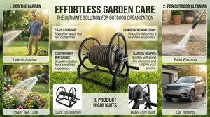 HOSEREEL-60M Heavy Duty Quick Removable High Pressure Steel <strong>Empty</strong> Wall-Mounted Rubber <strong>Hose</strong> Spraying Garden <strong>Hose</strong> <strong>Reel</strong> - Product Image 4