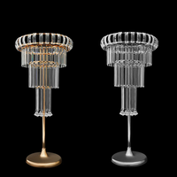 Support floral de luxe pour mariage, en métal doré, avec lustre en cristal, centre de table de mariage