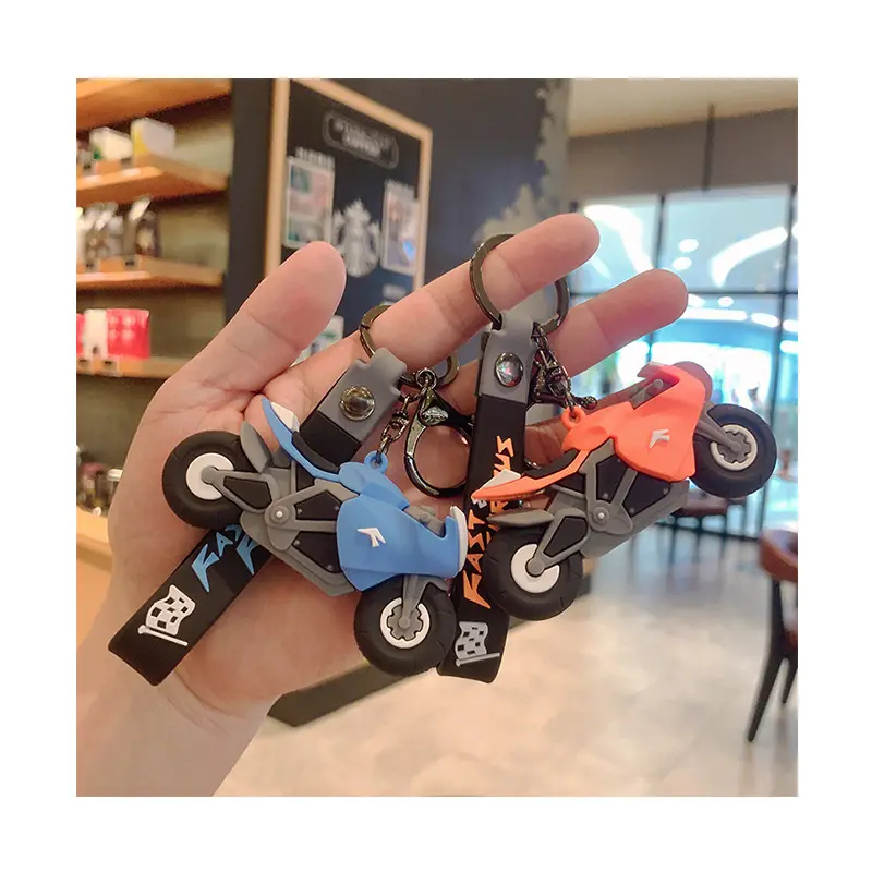 PVC Motorcycle Super Cool Model Rubber Keyring 3D Racing Car High Quality Fashion PVC Keychain Bag Pendant For Boy