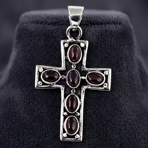 Pendentif Croix Art Palace avec Pierres d'Améthyste, Plaqué Argent Antique, Charme Religieux, Bijou Unisexe - Product Image 3