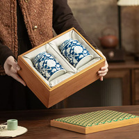 Pot en céramique cylindrique Fanghua Xiaoshuang pour emballage de thé, en porcelaine bleue et blanche, vide, pour thé vert/printemps/Longjing, 100g