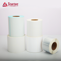 Rouleaux d'étiquettes en papier thermique semi-brillant autocollantes imperméables en gros, taille personnalisée, étiquettes autocollantes thermiques directes blanches avec code-barres