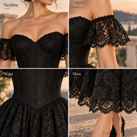 Robe midi personnalisée pour femme, en dentelle florale, avec corset, épaules dénudées, manches volantées, jupe plissée, robe midi pour occasions spéciales