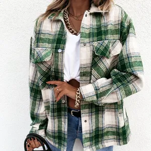 फैशन गर्म बिक्री शरद ऋतु और सर्दियों प्लेड प्लस आकार नमूना जैकेट गिरावट महिलाओं के लिए शर्ट खाई कोट