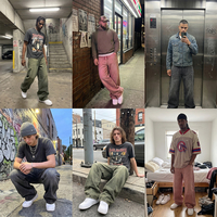 Jean ample personnalisable pour homme, coupe large, avec lettres imprimées en relief, effet délavé vintage, en denim baggy avec taille à cordon de serrage