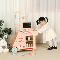 Nouveau en bois médecin infirmière clinique médicale éducatif amusant chariot jouets pour enfants rôle semblant jouer chariot médical