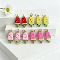 Charmes en émail FABCM-14 en forme de pastèque mignonne en cuivre et de crème glacée plaqués or 18 carats pour accessoires de bracelet