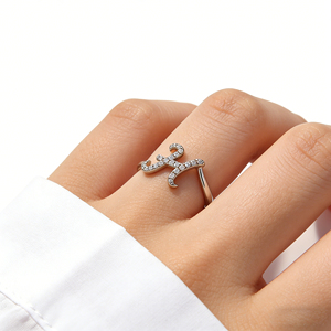 Anillo de compromiso unisex de oro macizo chapado en oro de 10K/14K con diamantes cultivados en laboratorio y circonitas, diseño de racimo, personalizado, bonito, para aniversario, con letras del alfabeto. - Product Image 5