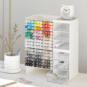 Desktop <b>Storage</b> <b>Box</b> <b>Drawer</b> Style Cosmetic Organizer Minimalist Office Desk Stationery Holder White Rectangle Standing Type - Product Image 2