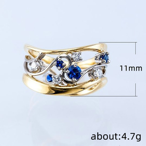 Bague à motif géométrique multicolore pour femmes, pierre scintillante, ligne ondulée, bijoux de doigt tendance - Product Image 2