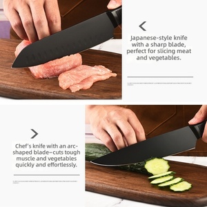 Ensemble de couteaux de chef japonais professionnels en acier inoxydable, couteaux de cuisine en titane noir avec bloc en bois - Product Image 4