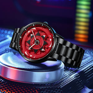 Reloj de pulsera deportivo de cuarzo con movimiento giratorio creativo de la serie Drop Shipping Car, de acero inoxidable negro, para hombre, regalo para parejas. - Product Image 3