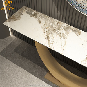 Venta al por mayor Home Living Room Console Table Gold Brushed Steel Base con <span class=keywords><strong>Pandora</strong></span> Sintered Stone Top Wall Table Durable - Product Image 6
