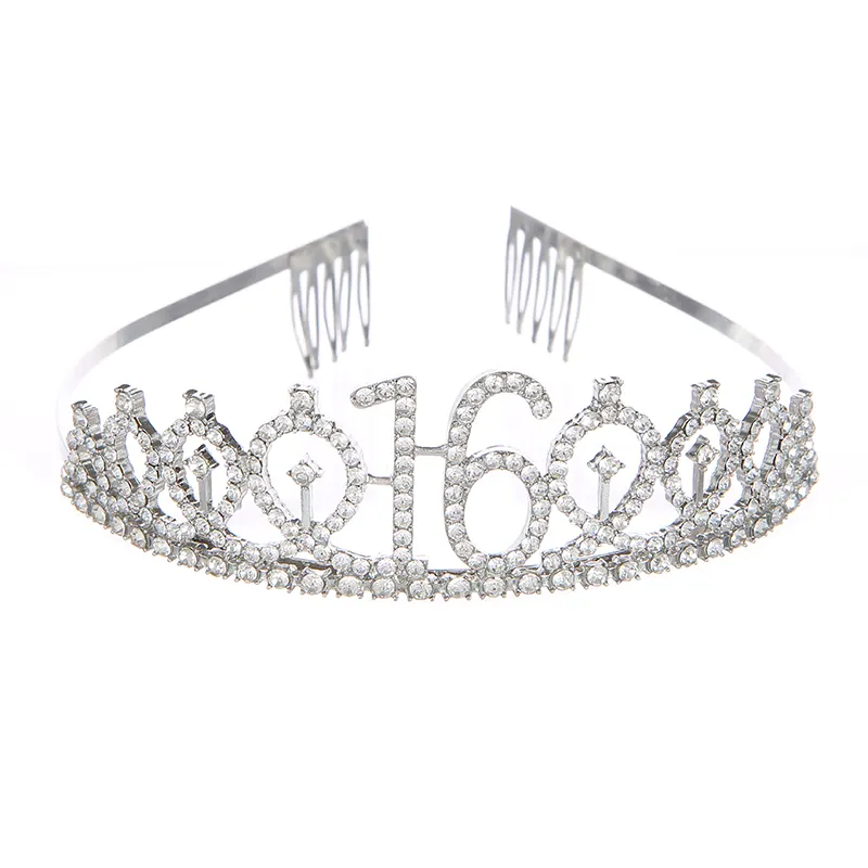Birthday Gifts for Girls Princess Sliver Rhinestone Metal 16 Birthday Girl Crown Headband Tiara with Combs
