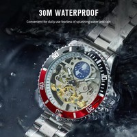Montres de plongée pour hommes FORSINING, répliques de luxe, bracelet en acier inoxydable, montre mécanique squelette, montre sport avec phase lunaire
