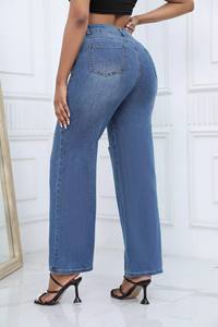 Jean large déchiré pour femme, style décontracté, tendance, élastique, haute qualité, référence 8039 - Product Image 4