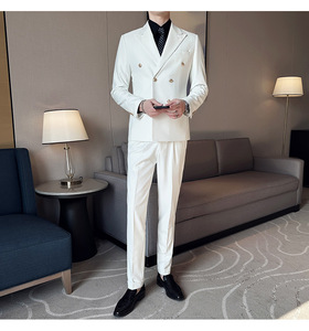 Doppelreihiger Anzugblazer Britisch-Koreanische Version Schmal Geschnittener Herrenanzug in Unifarbe Zweiteiliges Set - Product Image 6