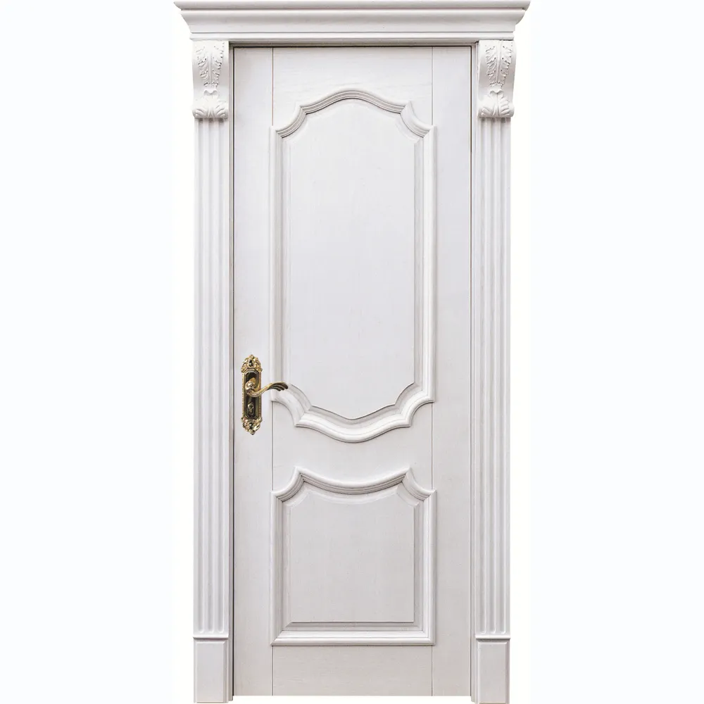Индивидуальная дверь из массива дерева в классическом стиле с рамой и Hardwares Внутренняя дверь комнаты белая деревянная дверь с резным узором
